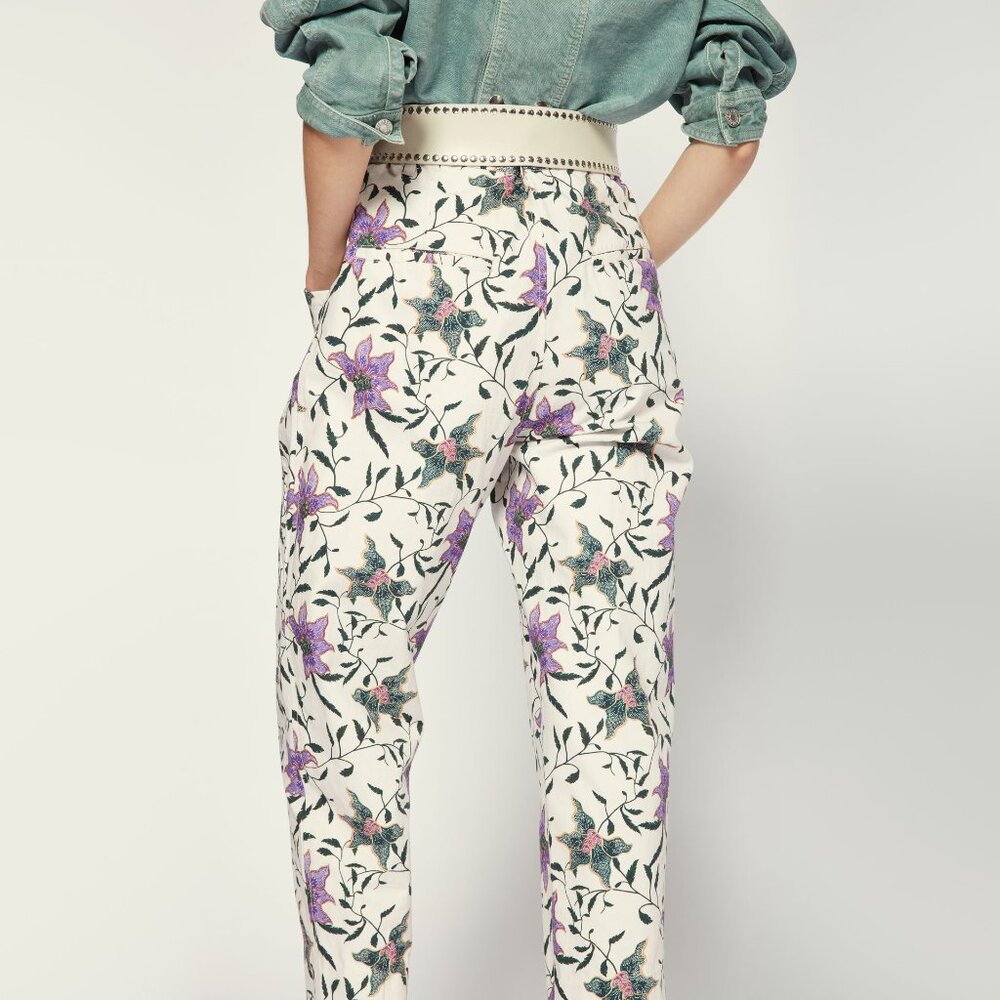 Isabel Marant "Gubaia" floral-print cropped tapered cotton trousers, size 36 - Picture 2 of 15